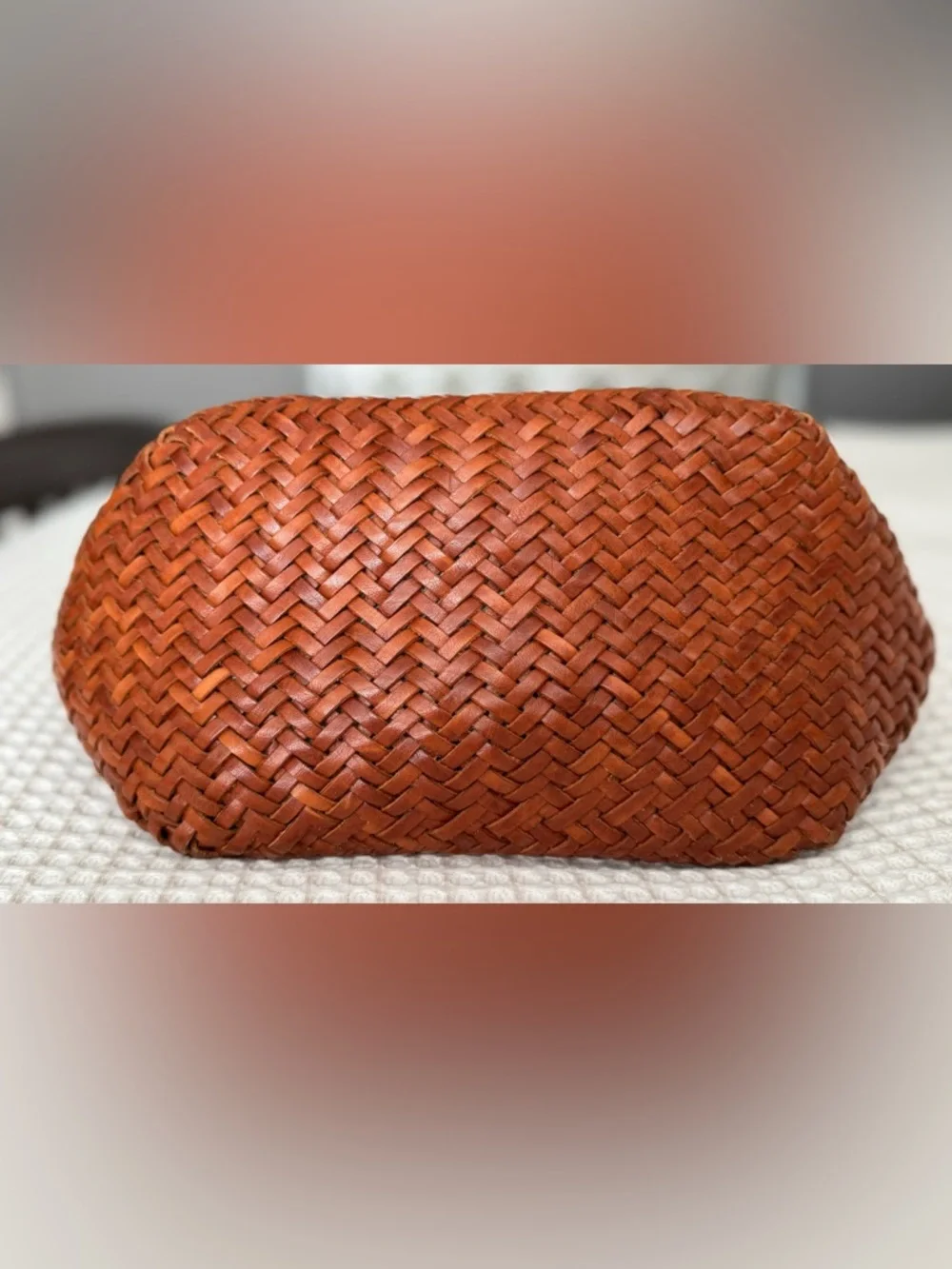 Dragon Diffusion Grace Basket Small Woven Buffalo Leather Tote / Tan - Picture 7 of 8